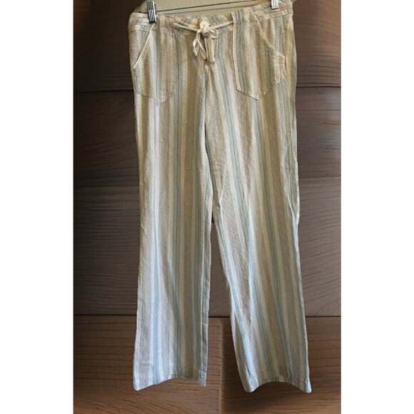 Jolt Womens S Linen Blend Blue Gray Striped Beach Casual Paperbag Wide Leg Pants - Picture 1 of 9